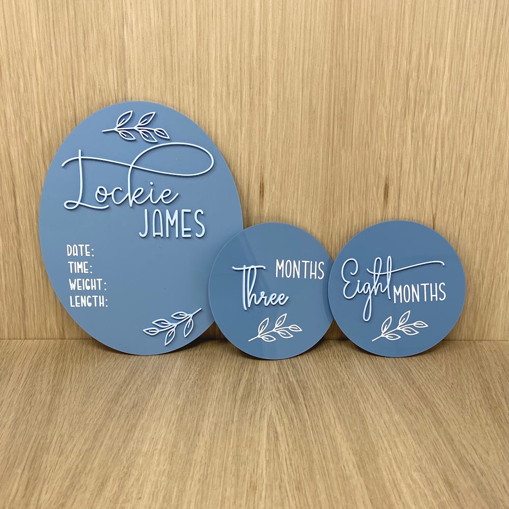 Baby Announcement and Milestone Plaques - Blue Acrylic