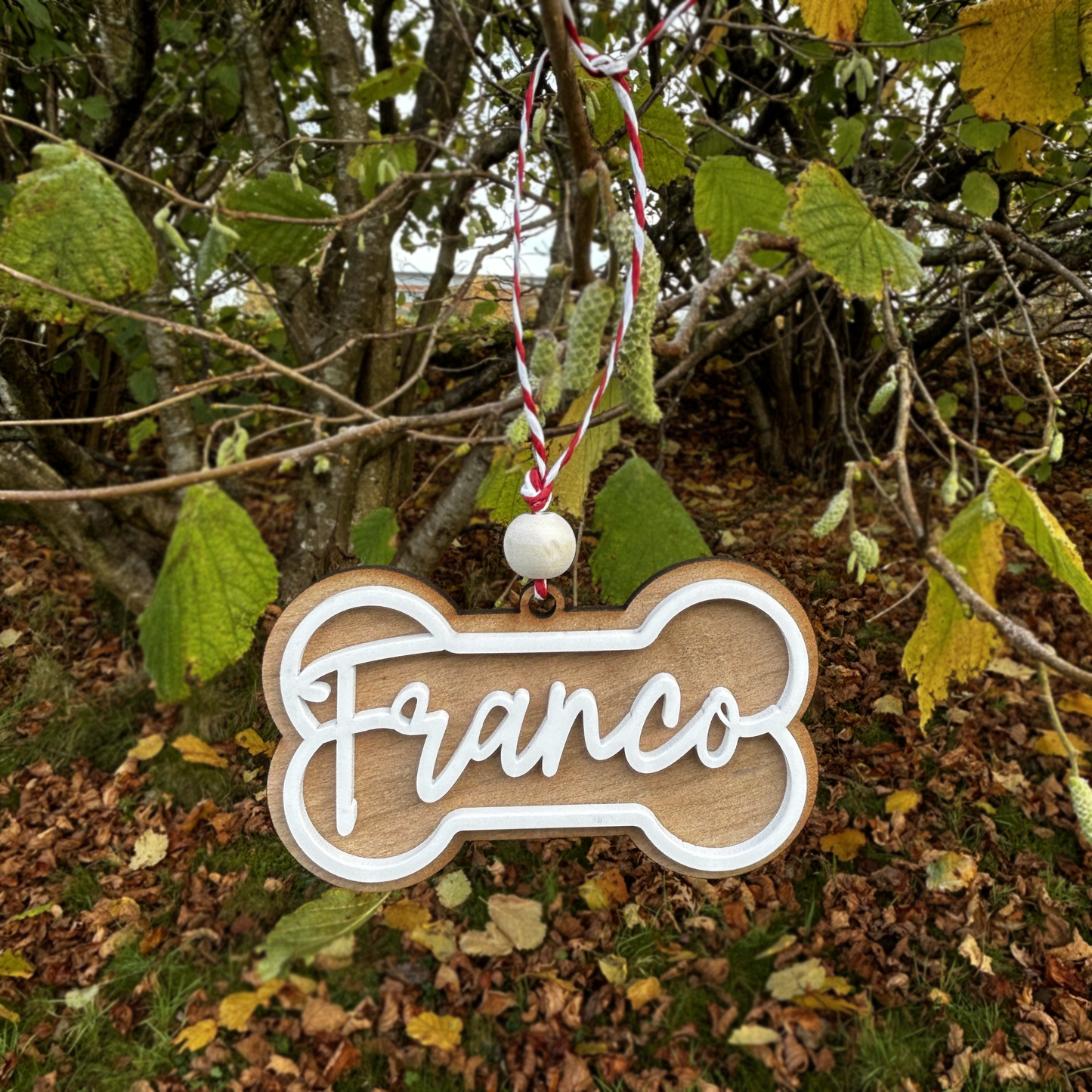 Personalised dog bone Christmas decoration