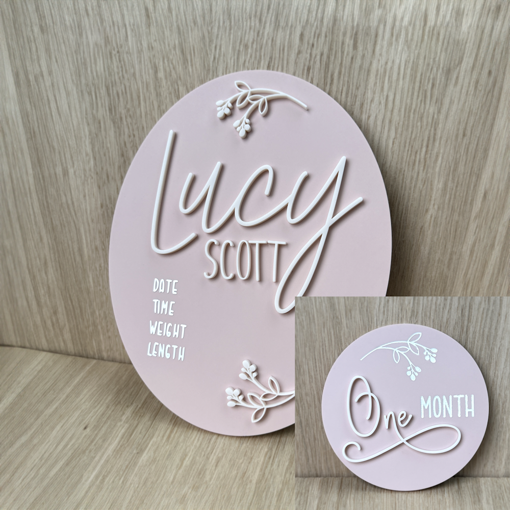 Baby Announcement and Milestone Plaques - Pink Acrylic