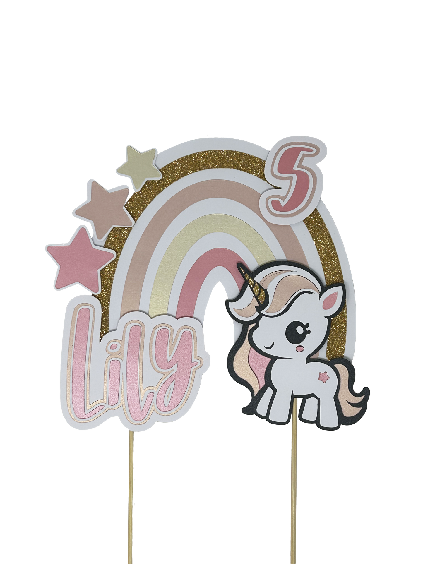 Personalised Rainbow Unicorn Shimmer Cake Topper - Non Edible