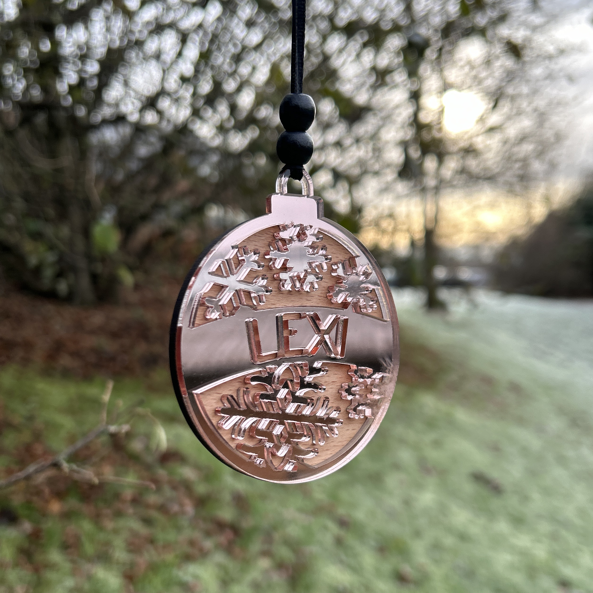 Rose gold Christmas decoration with a name