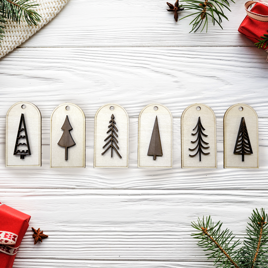 Wooden Christmas Tree Gift Tags Set A